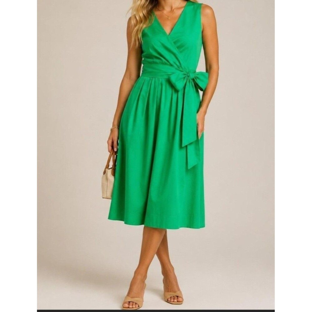 J. by J. Crew Sleeveless Wrap-top Pleaded dress In Kelly Green Front Tie Size 2